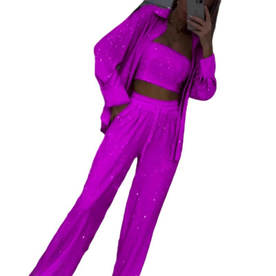 Damen Glitzerndes Lounge-Set mit modischer Jacke und komfortabler Hose Heidi-Mode