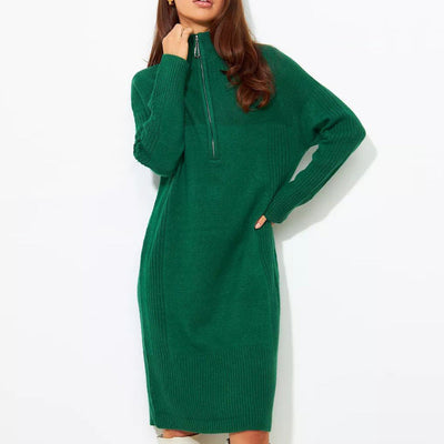 Damen Strickkleid mit kurzem Reißverschluss und lässigem Raglan-Schnitt Heidi-Mode