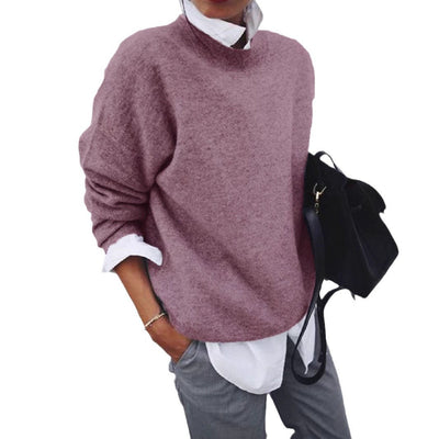 Damen lässiger Pullover mit Rundhalsausschnitt und breiten Bündchen Heidi-Mode