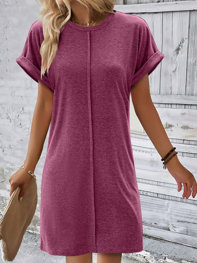 Damen T-Shirt-Kleid mit lässigem Schnitt und umgeschlagenen Ärmeln Heidi-Mode