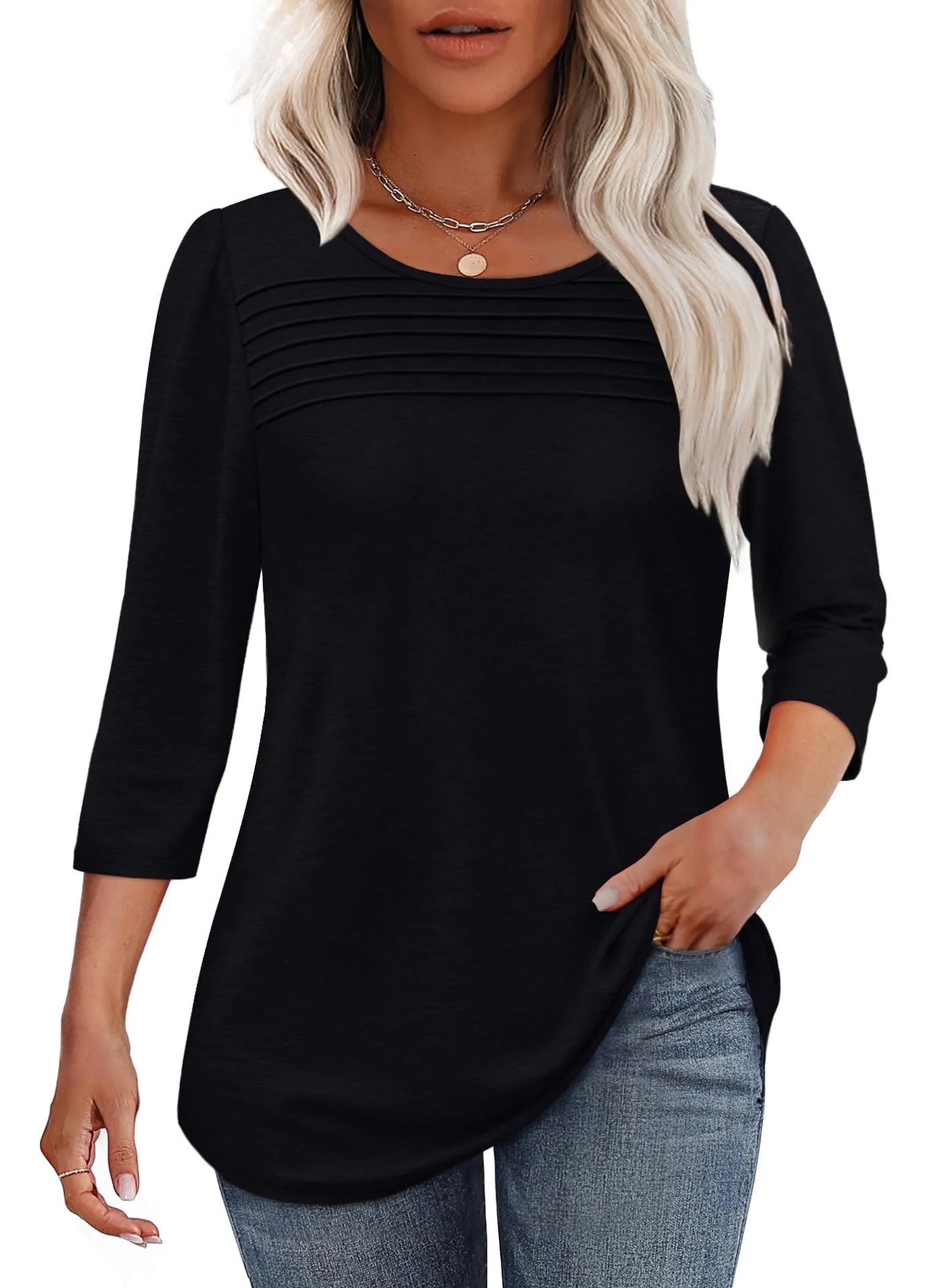 Damen weiches Langarmshirt mit dekorativen Pinnen Heidi-Mode