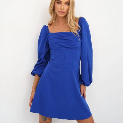 Damen elegantes Kleid mit hochwertigen Raffungen und puffärmeligen Details Heidi-Mode