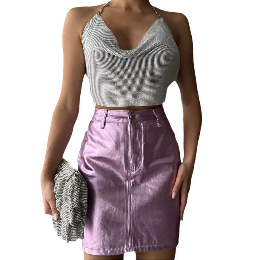 Damen figurbetonter Rock mit glänzendem Finish und hohem Bund Heidi-Mode