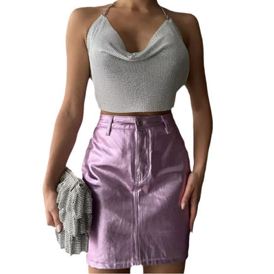 Damen figurbetonter Rock mit glänzendem Finish und hohem Bund Heidi-Mode