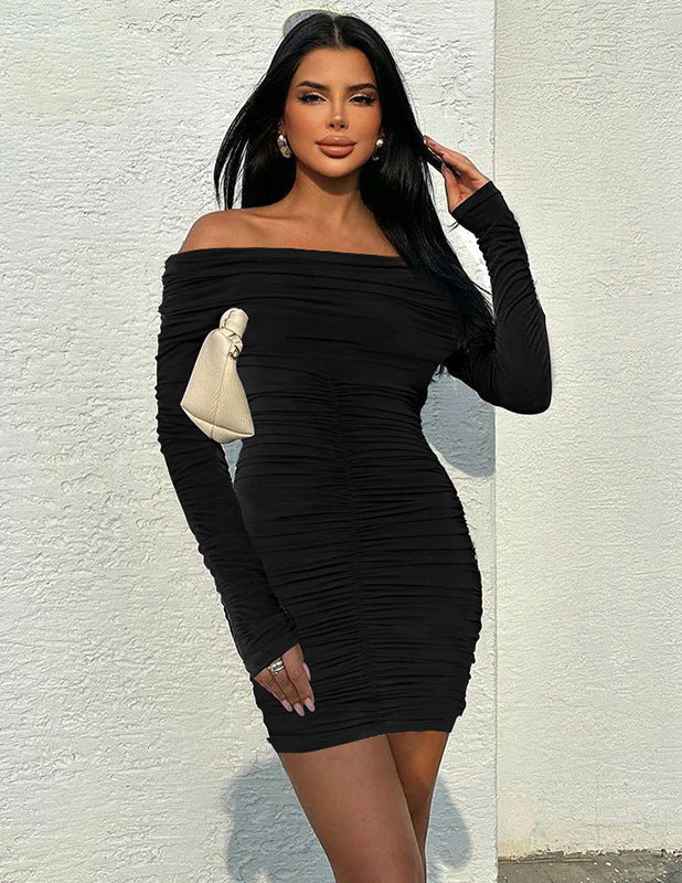 Damen figurbetontes Kleid mit asymmetrischem Ausschnitt und Raffungen Heidi-Mode