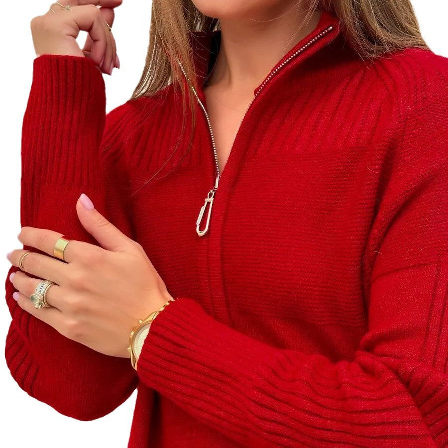 Damen Strickkleid mit kurzem Reißverschluss und lässigem Raglan-Schnitt Heidi-Mode