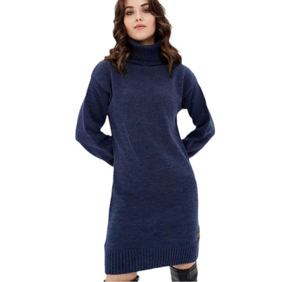 Damen Strickkleid mit hohem Kragen und lässigem Schnitt Heidi-Mode