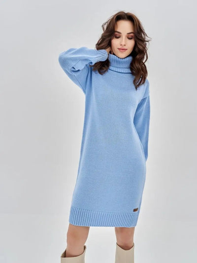 Damen Strickkleid mit hohem Kragen und lässigem Schnitt Heidi-Mode