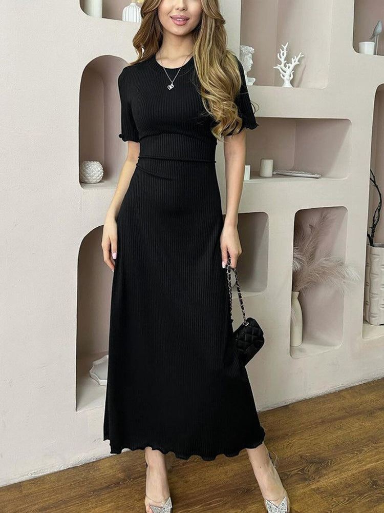 Damen Maxikleid mit tiefem V-Ausschnitt und zierlicher Rippstruktur Heidi-Mode