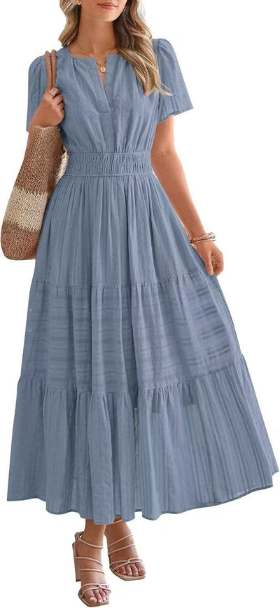 Damen Maxikleid mit elegantem V-Ausschnitt und Rüschendetails Heidi-Mode