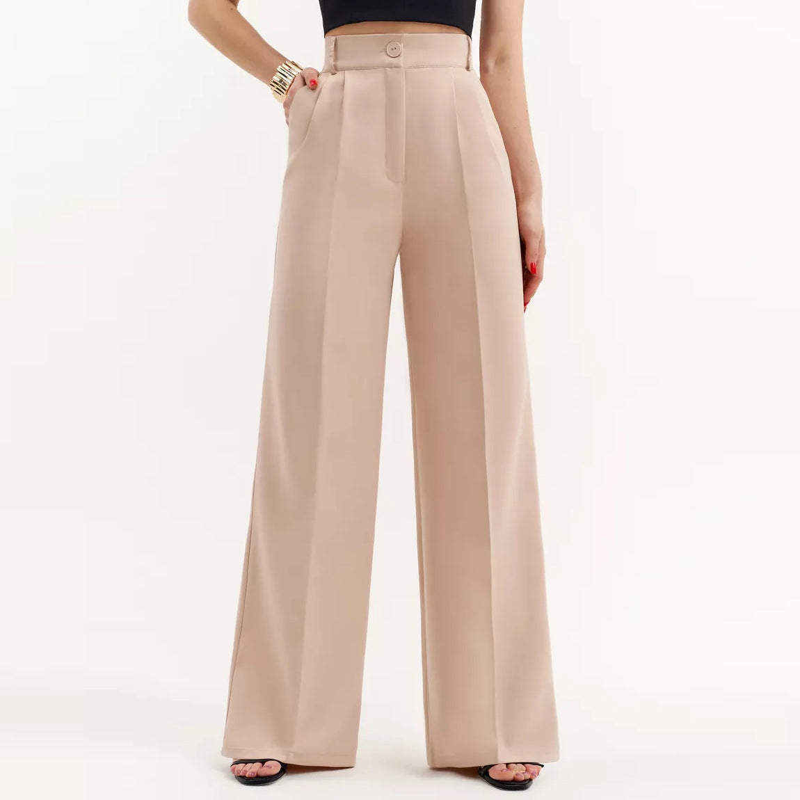 Damen elegantes Wickeloberteil mit voluminösen Ärmeln und hoch taillierten Palazzo-Hosen Heidi-Mode