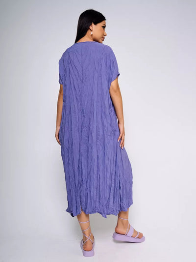 Damen lässiges Midikleid aus leichtem Stoff mit Faltenwurf und kurzem Arm Heidi-Mode