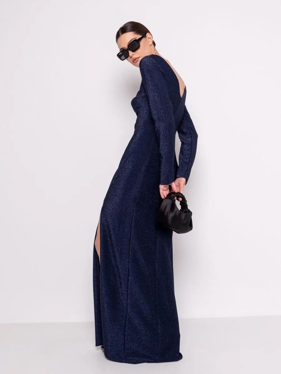 Damen Glamouröses Maxikleid mit langem Arm und eleganter Rückenansicht Heidi-Mode