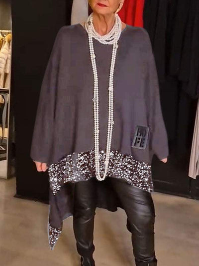 Damen Modischer Oversized Pullover mit Glitzerdetails Heidi-Mode