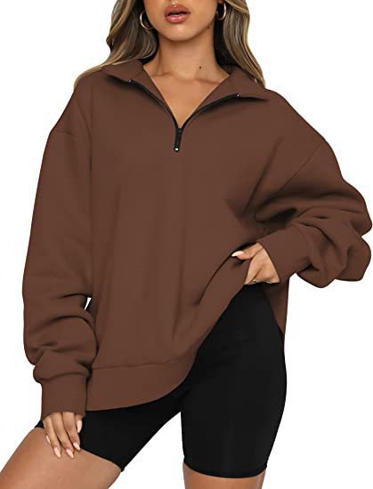 Damen Bequemer Oversized Pullover mit Reißverschluss Heidi-Mode