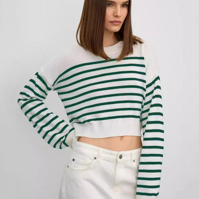 Damen Grobstrickpullover mit modernem Streifenmuster und weitem Schnitt Heidi-Mode