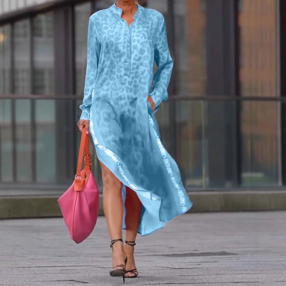 Damen Hemdblusenkleid aus leichtem Chiffon mit trendy Leopardenmuster Heidi-Mode