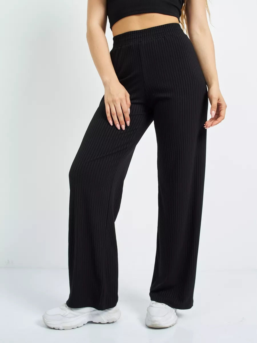 Damen weite, gestreifte Baumwollhose mit elastischem Bund und lässigem Schnitt Heidi-Mode