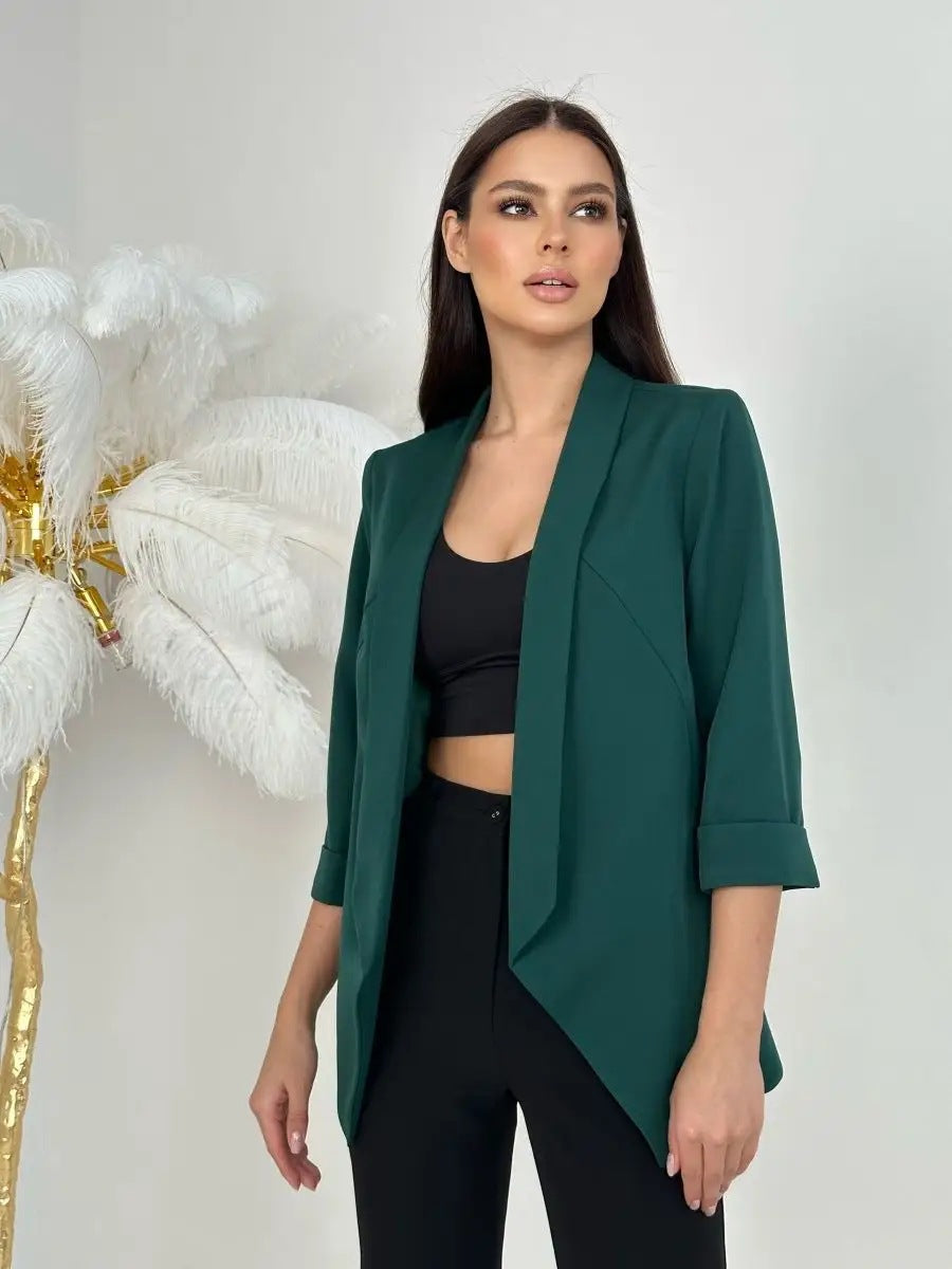 Damen elegante Blazerjacke mit tailliertem Schnitt und Bindegürtel Heidi-Mode
