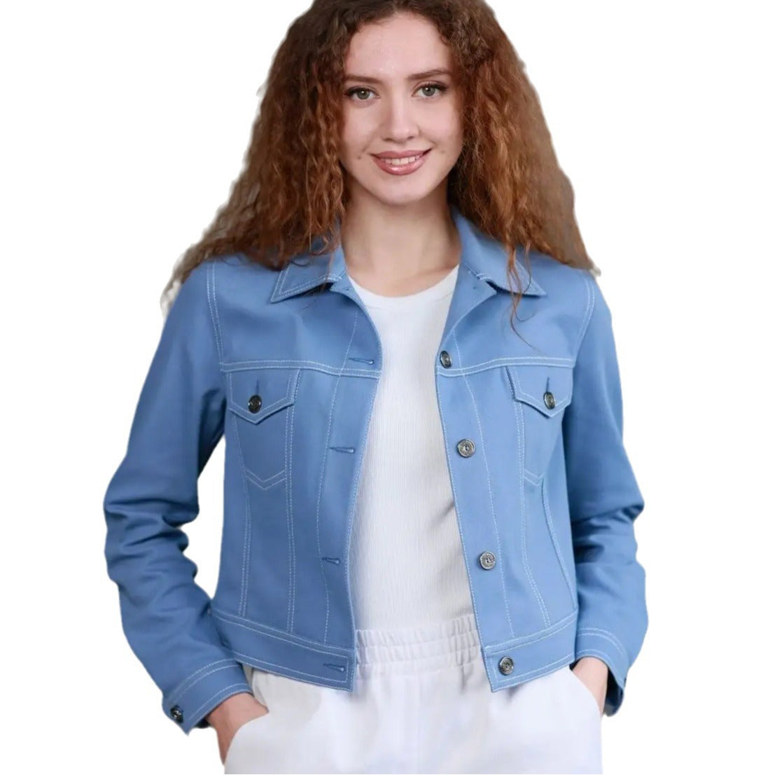 Damen Jeansjacke im modernen Schnitt mit praktischen Taschen Heidi-Mode