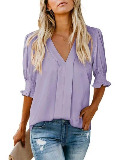 Damen elegante Bluse mit V-Ausschnitt und Rüschendetails Heidi-Mode