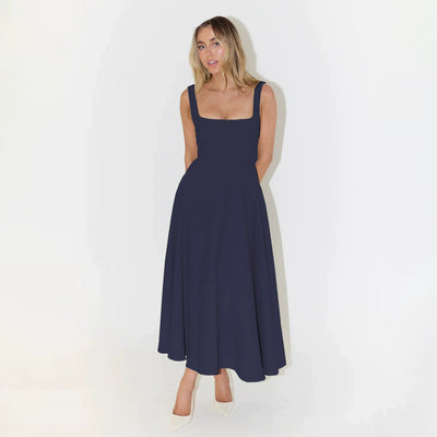 Damen Maxikleid mit elegantem quadratischem Ausschnitt und schwingendem Rock Heidi-Mode