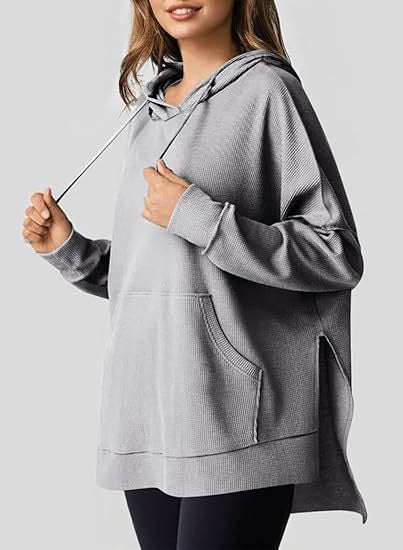 Damen Oversized Kapuzenpullover mit praktischen Eingrifftaschen und hochwertigem Strukturstoff Heidi-Mode