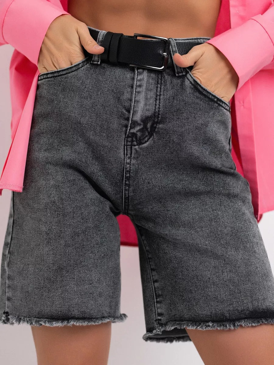 Damen Jeansshorts mit fransigem Saum und hohem Bund Heidi-Mode