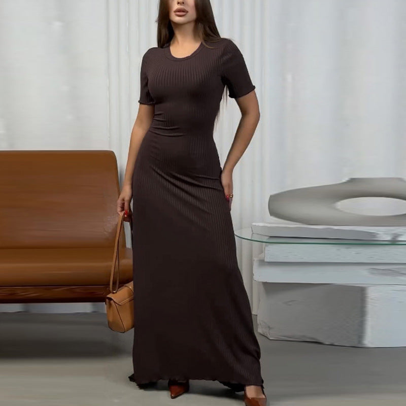 Damen Maxikleid mit tiefem V-Ausschnitt und zierlicher Rippstruktur Heidi-Mode