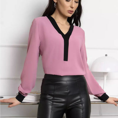 Damen elegantes Blusenoberteil mit modernen Kontrastdetails Heidi-Mode