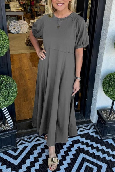 Damen Maxikleid mit schwingendem Schnitt und eleganten Puffärmeln Heidi-Mode