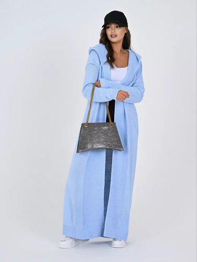 Damen Strickmantel mit Kapuze und seitlichen Taschen Heidi-Mode