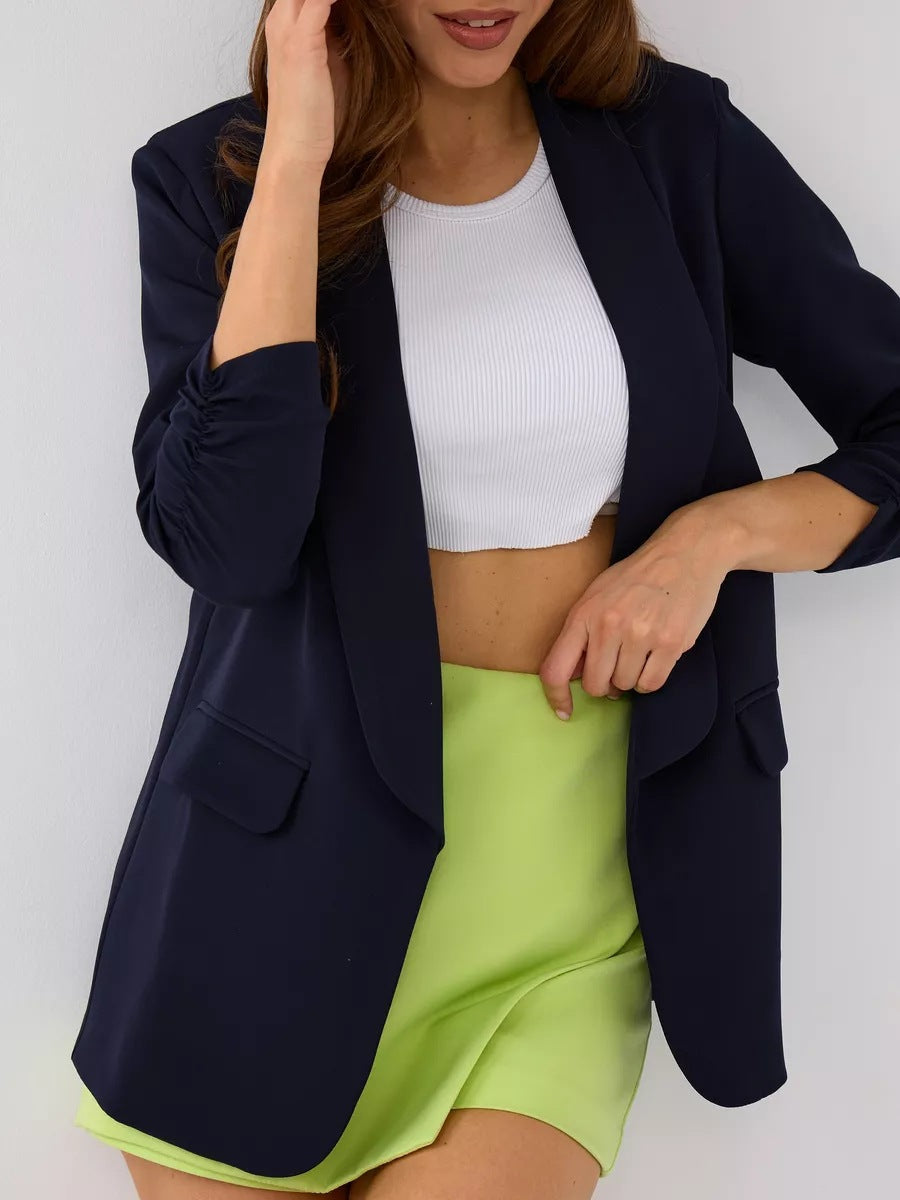Damen eleganter Blazer mit raffinierten Rüschendetails und schmalem Schnitt Heidi-Mode