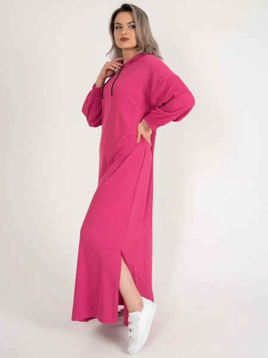 Damen Maxikleid mit Kapuze und seitlichen Schlitzen Heidi-Mode