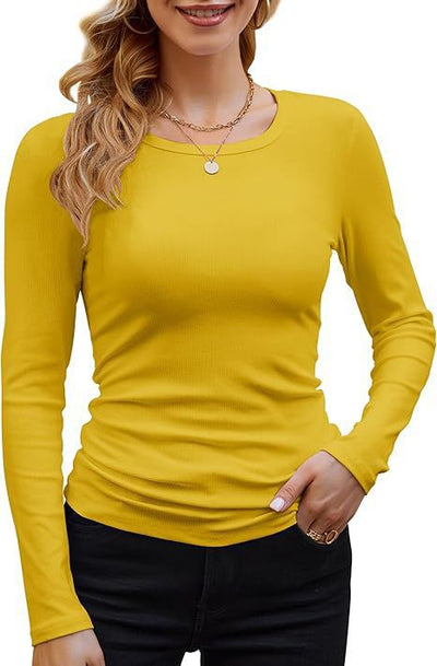 Damen Langarmshirt mit feinem Rippstrick und figurbetontem Schnitt Heidi-Mode