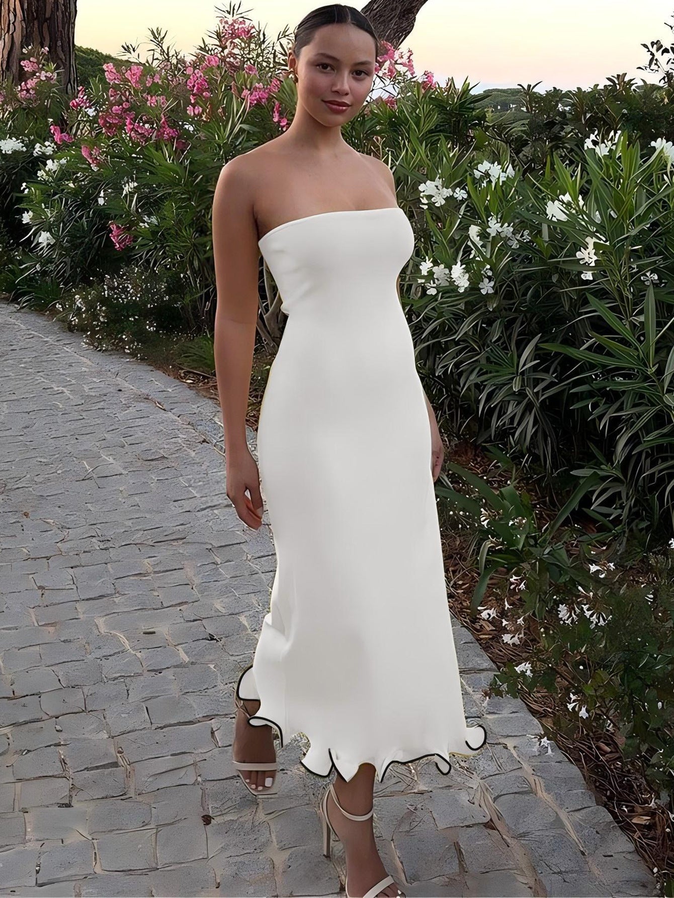 Damen schickes Abendkleid mit dekorativem Saum und figurbetontem Schnitt Heidi-Mode