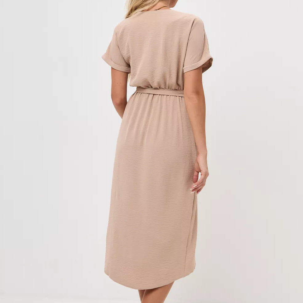 Damen Wickelkleid mit Taillengürtel und elegantem V-Ausschnitt Heidi-Mode