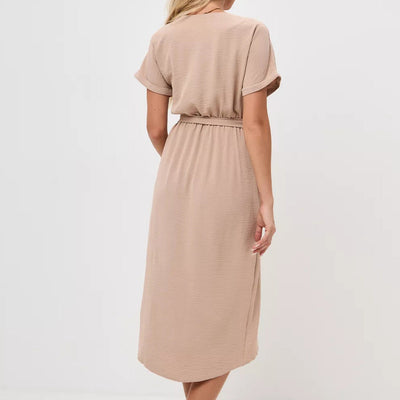 Damen Wickelkleid mit Taillengürtel und elegantem V-Ausschnitt Heidi-Mode