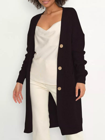 Damen lässiger Strickcardigan mit Knopfverschluss und Taschen Heidi-Mode