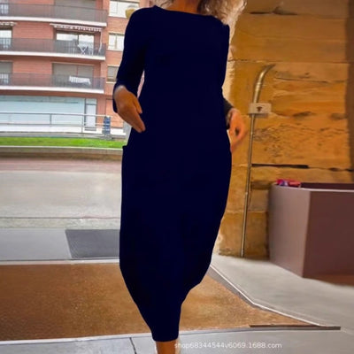 Damen Midi-Kleid mit asymmetrischem Saum und praktischen Taschen Heidi-Mode