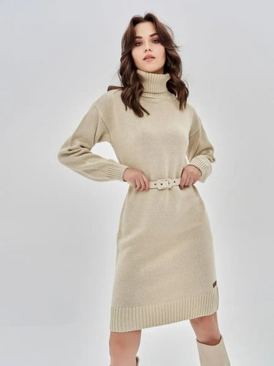 Damen Strickkleid mit hohem Kragen und lässigem Schnitt Heidi-Mode