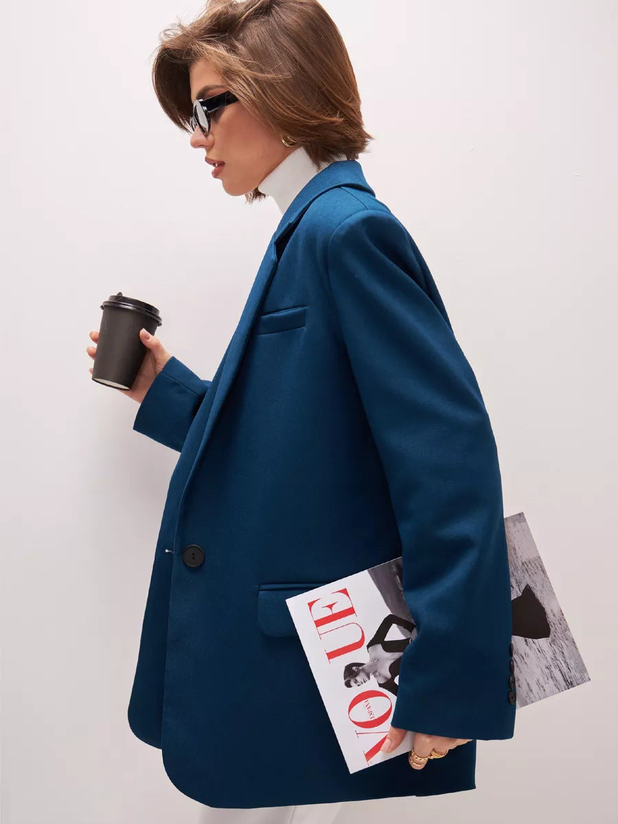 Damen eleganter Oversized Blazer mit feiner Textur und minimalistischer Knopfleiste Heidi-Mode