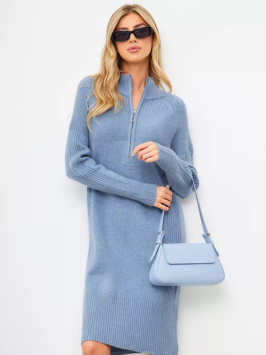 Damen Strickkleid mit kurzem Reißverschluss und lässigem Raglan-Schnitt Heidi-Mode