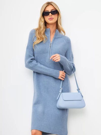 Damen Strickkleid mit kurzem Reißverschluss und lässigem Raglan-Schnitt Heidi-Mode
