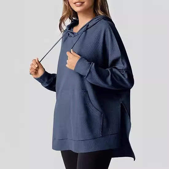 Damen Oversized Kapuzenpullover mit praktischen Eingrifftaschen und hochwertigem Strukturstoff Heidi-Mode