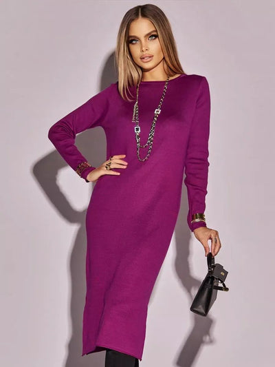 Damen Strickkleid mit seitlichem Schlitz und elegantem Rundhalsausschnitt Heidi-Mode