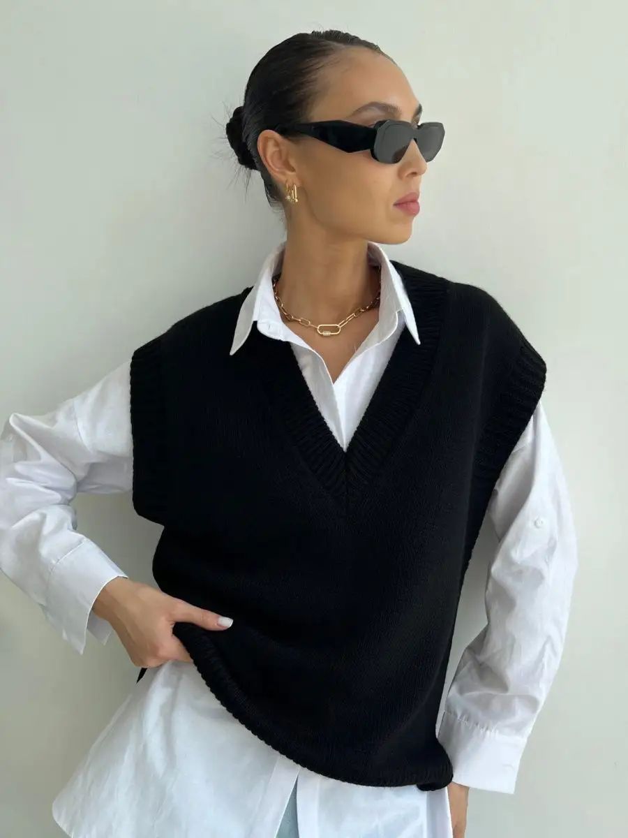 Damen Strickweste mit V-Ausschnitt und modernen Details Heidi-Mode