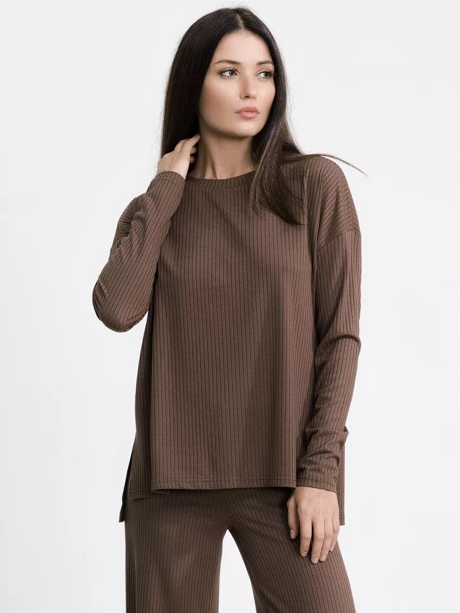 Damen lässiges Strick-Set mit Zopfstruktur und weitem Schnitt Heidi-Mode