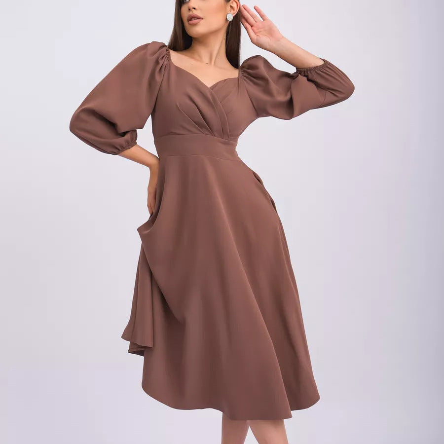 Damen Wickelkleid mit volumetrischen Ärmeln und elegantem V-Ausschnitt Heidi-Mode