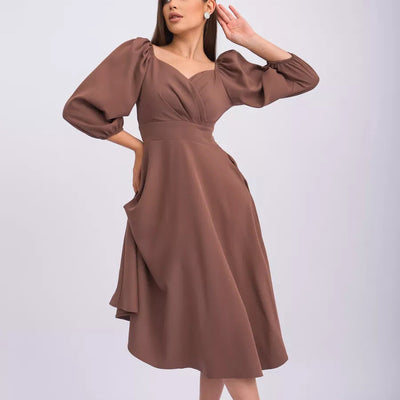 Damen Wickelkleid mit volumetrischen Ärmeln und elegantem V-Ausschnitt Heidi-Mode